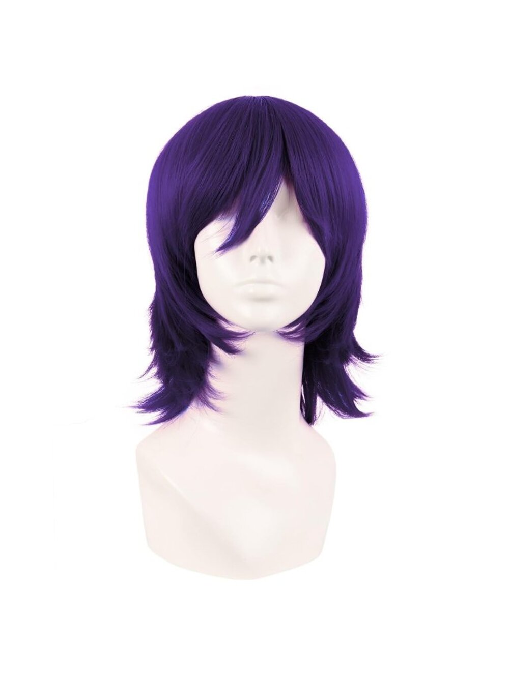Women's Dark Purple 14 Inch Short Wolf Tail Side Synthetic Curly Wig Bangs